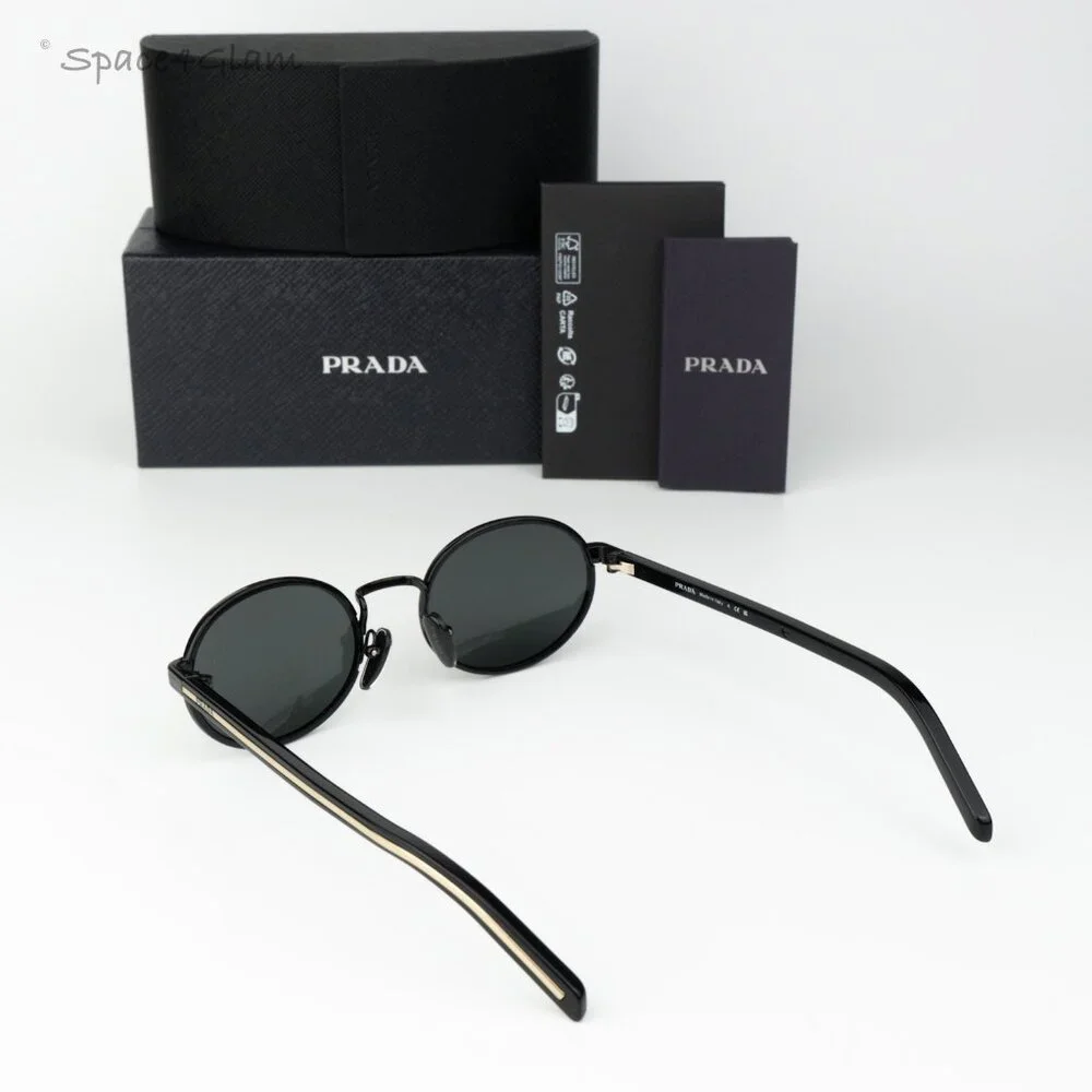 Prada Men Sunglasses Black Grey Oval PRB56S AAV08Z NEW AUTHENTIC